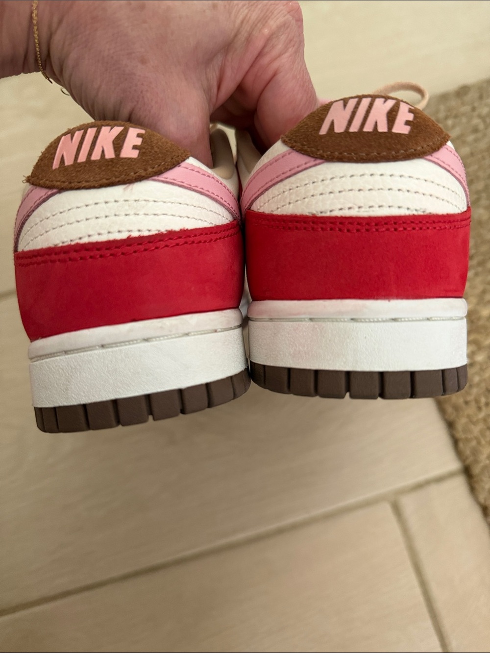 Nike Low-Top Sneakers in Red, White & Pink with Tan Laces - Picture 4 of 5